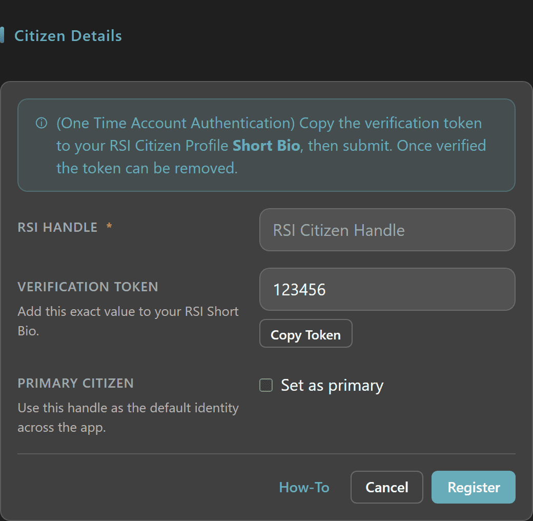 Register additional Citizen form with Set Primary toggle