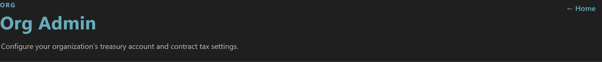 Org Admin page header with title and Home action button