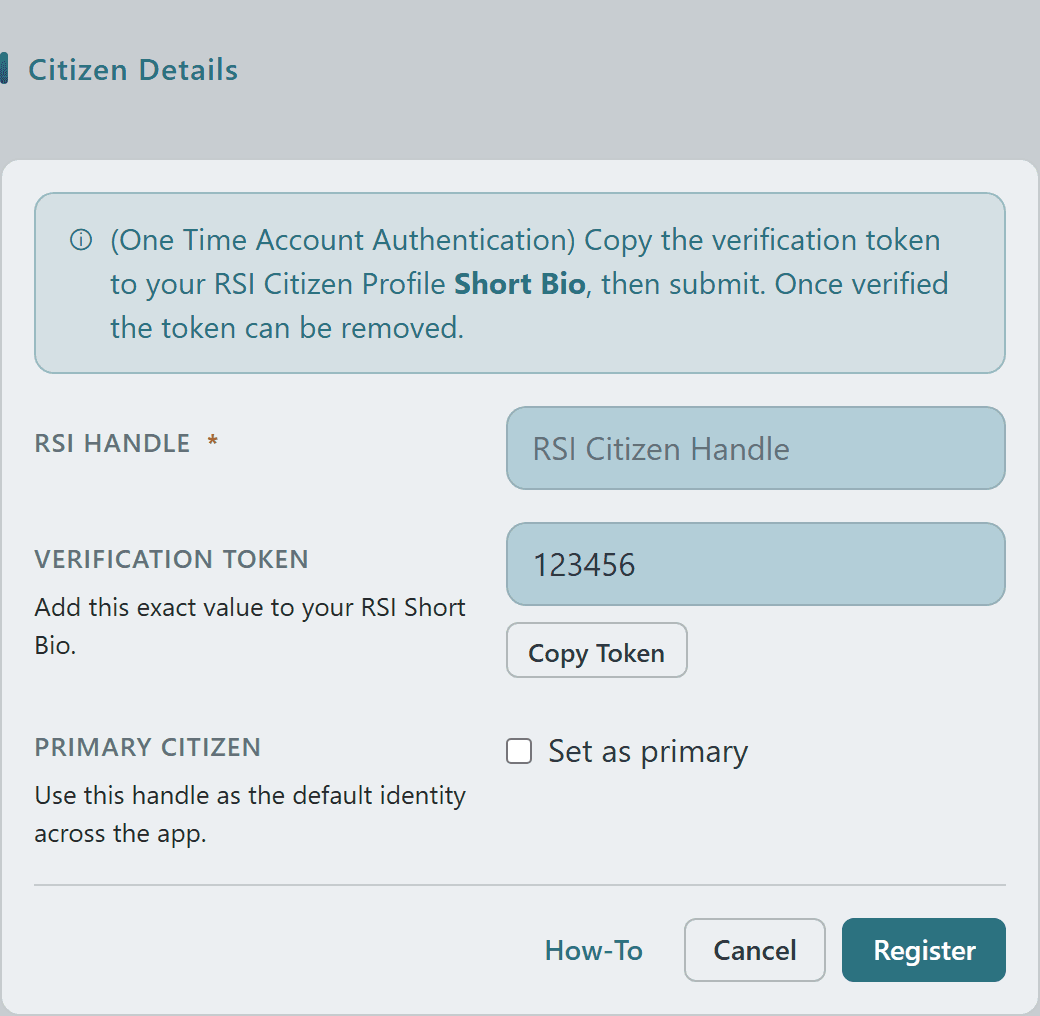Register additional Citizen form with Set Primary toggle
