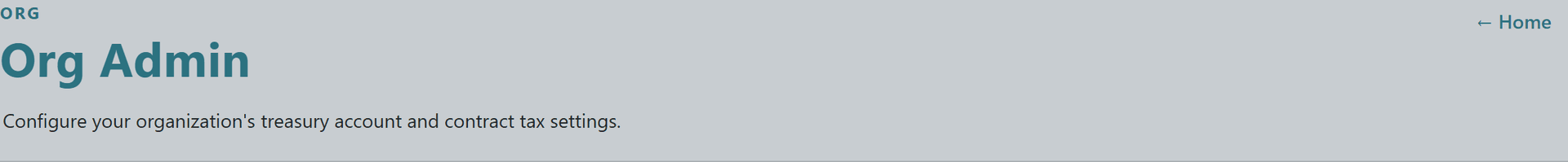 Org Admin page header with title and Home action button
