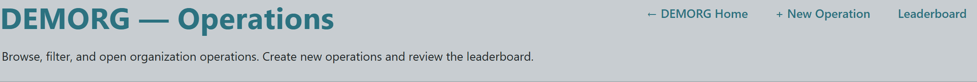 Org Operations page header with + New Operation and Leaderboard action buttons