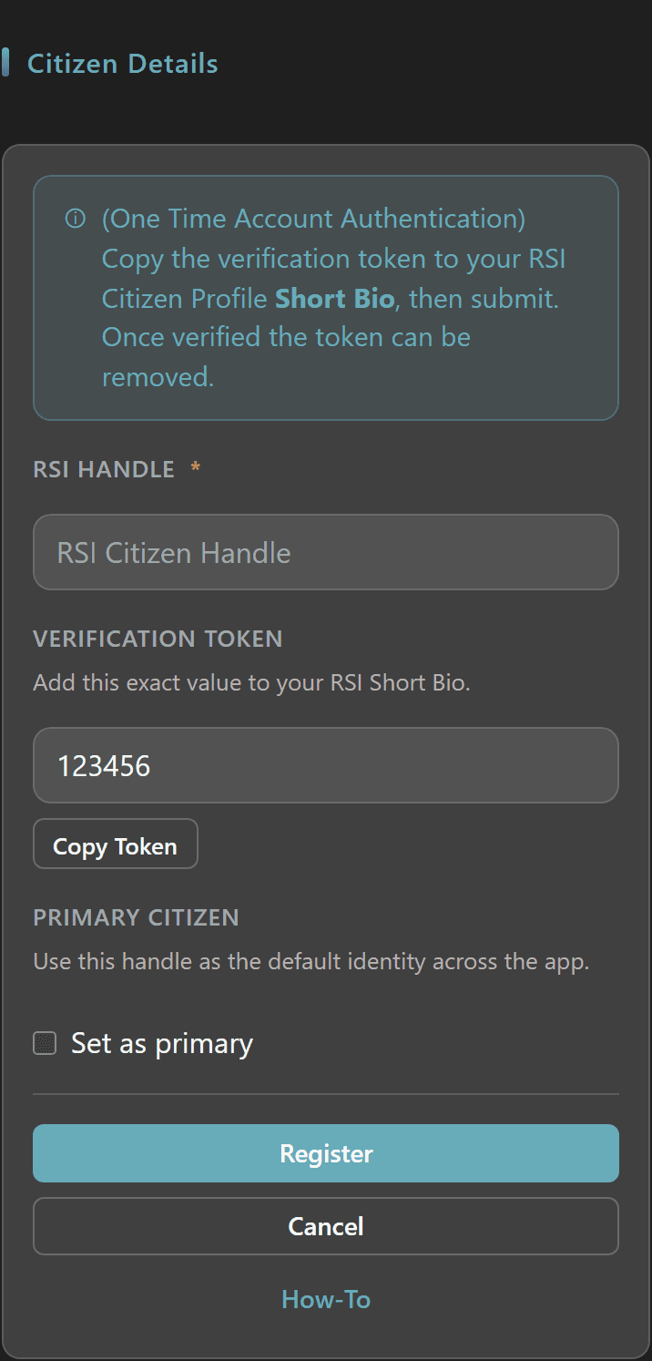 Register additional Citizen form with Set Primary toggle