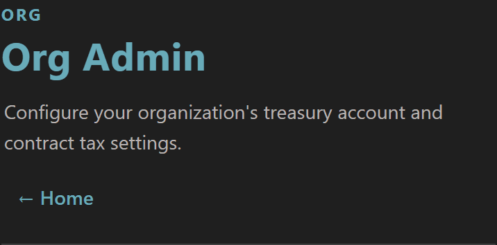 Org Admin page header with title and Home action button