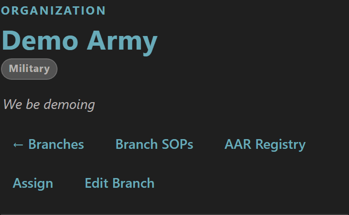 Branch header with cross-links to Branch SOPs and the AAR Registry