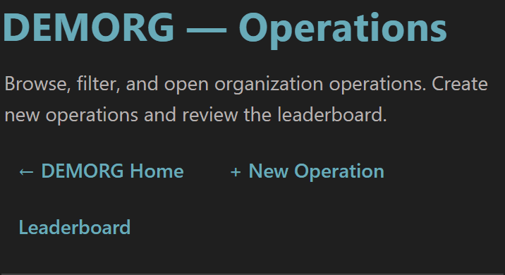 Org Operations page header with + New Operation and Leaderboard action buttons