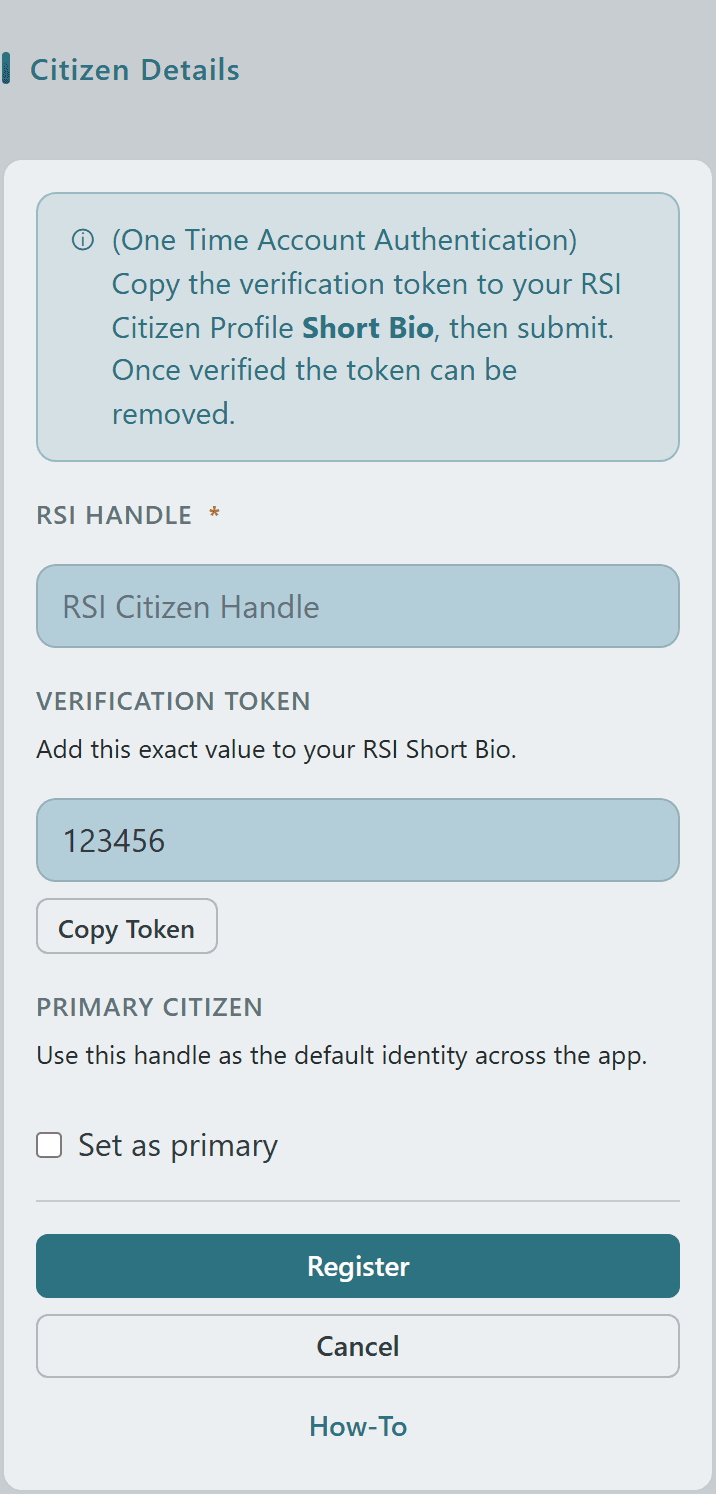 Register additional Citizen form with Set Primary toggle