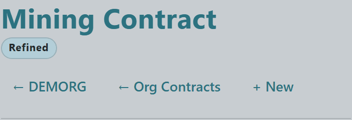 Mining Contract detail page header with Refined status badge and Org Contracts breadcrumb