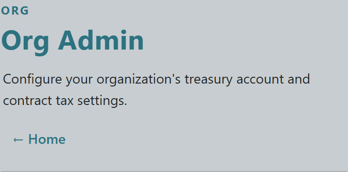 Org Admin page header with title and Home action button
