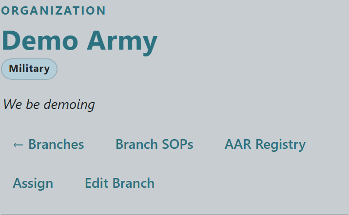 Branch header with cross-links to Branch SOPs and the AAR Registry
