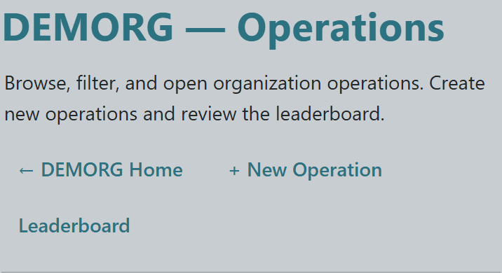 Org Operations page header with + New Operation and Leaderboard action buttons