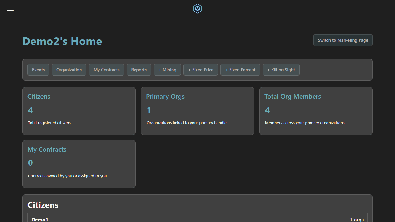 Contractor home dashboard where contract status updates are surfaced