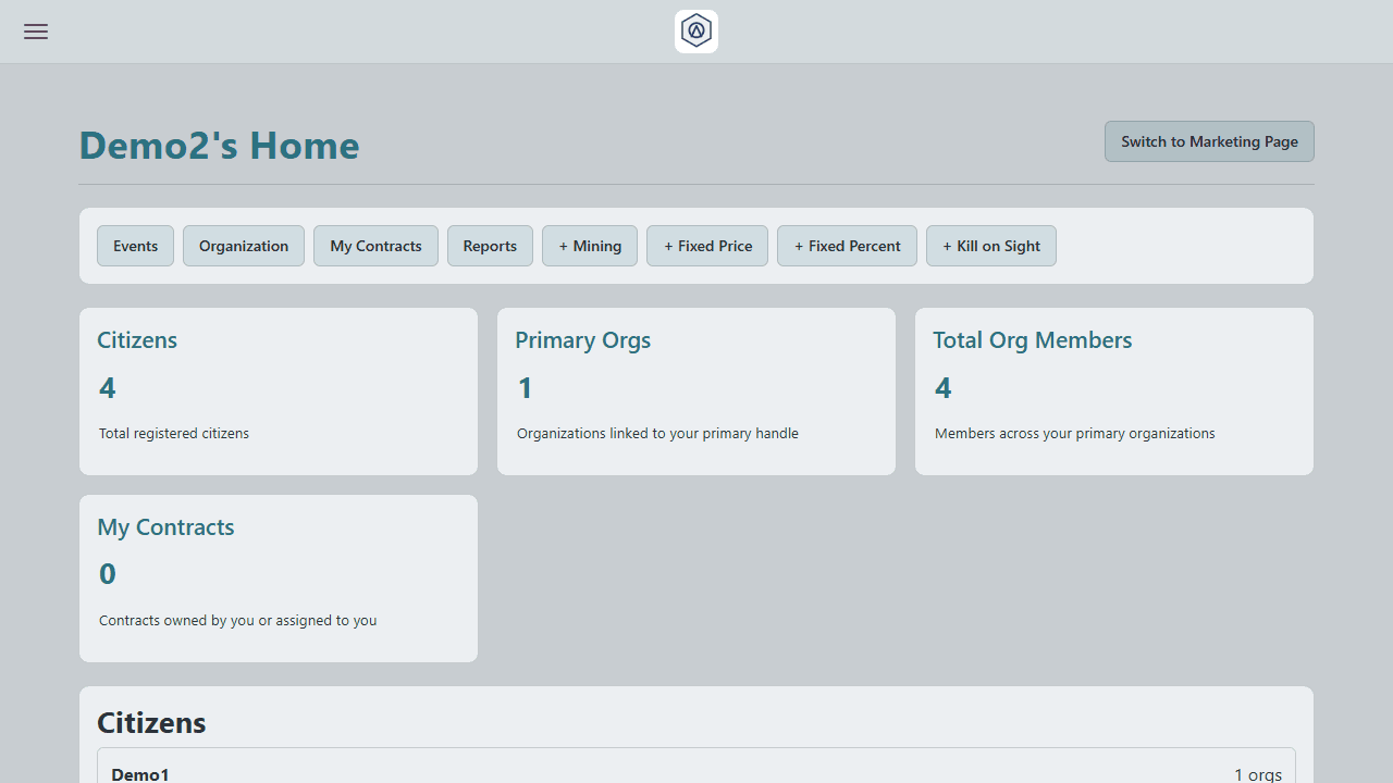 Contractor home dashboard where contract status updates are surfaced