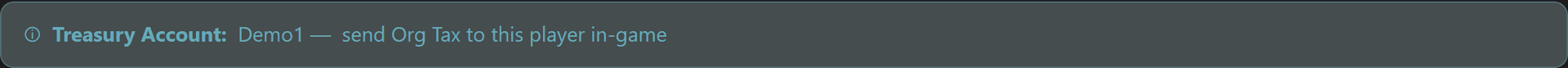 Treasury Account banner naming the in-game wallet holder