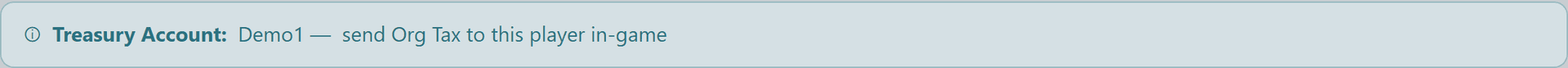 Treasury Account banner naming the in-game wallet holder