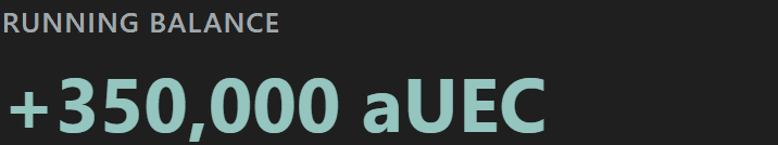 Running balance card showing org aUEC total