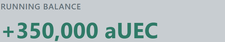 Running balance card showing org aUEC total